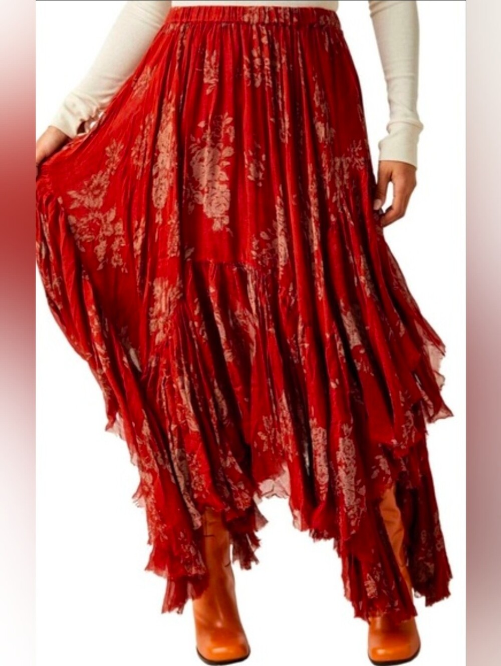 Free People Rust Floral Handkerchief Skirt